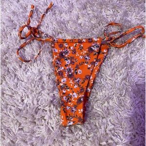 orange floral tie thong bikini bottom, women’s small